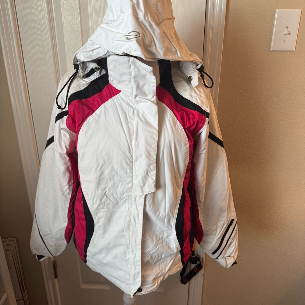 Women's Obermeyer White and Pink Hooded Jacket size 8